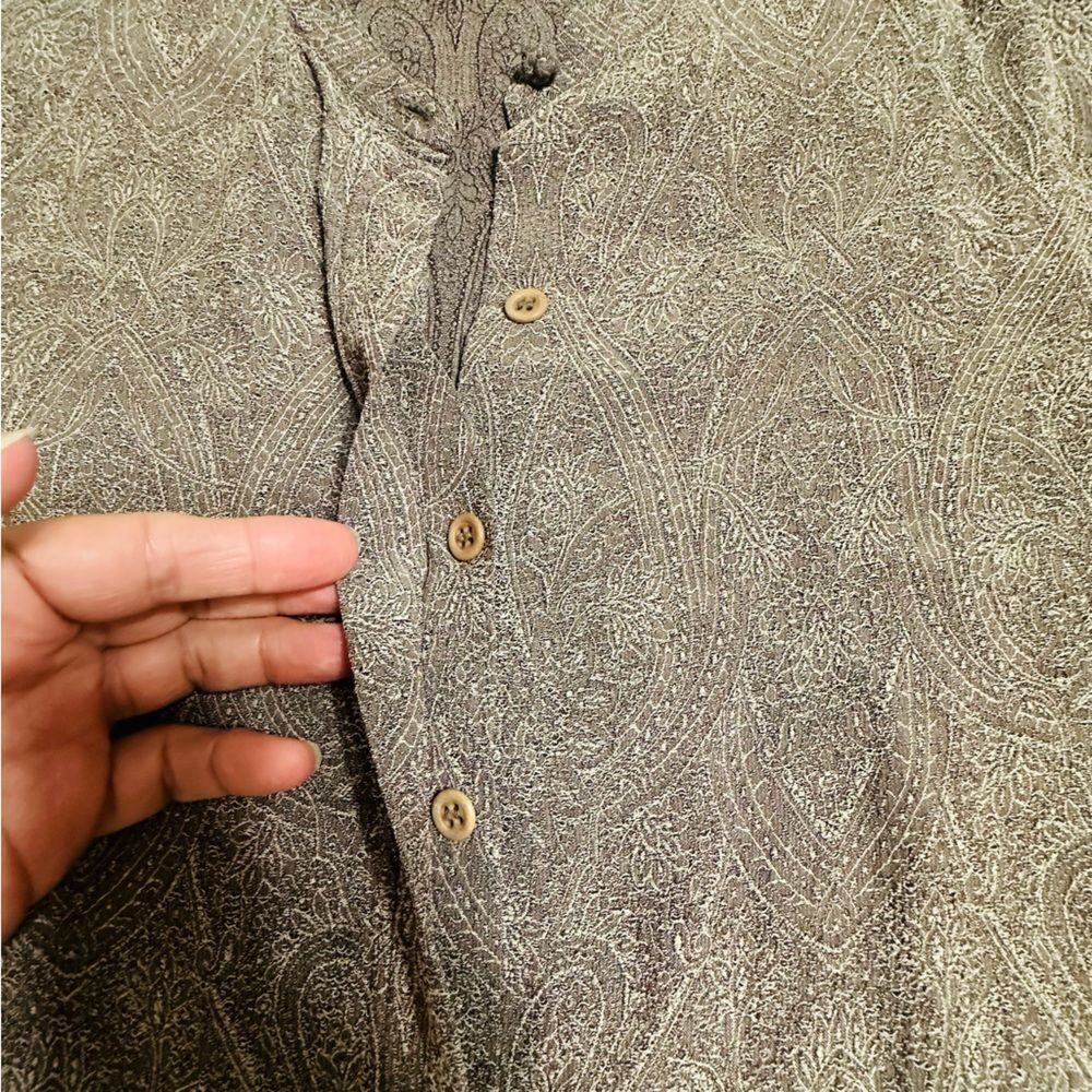 Vintage Joseph Abboud Paisley Taupe band collar long sleeve shirt size 4 - Picture 9 of 10
